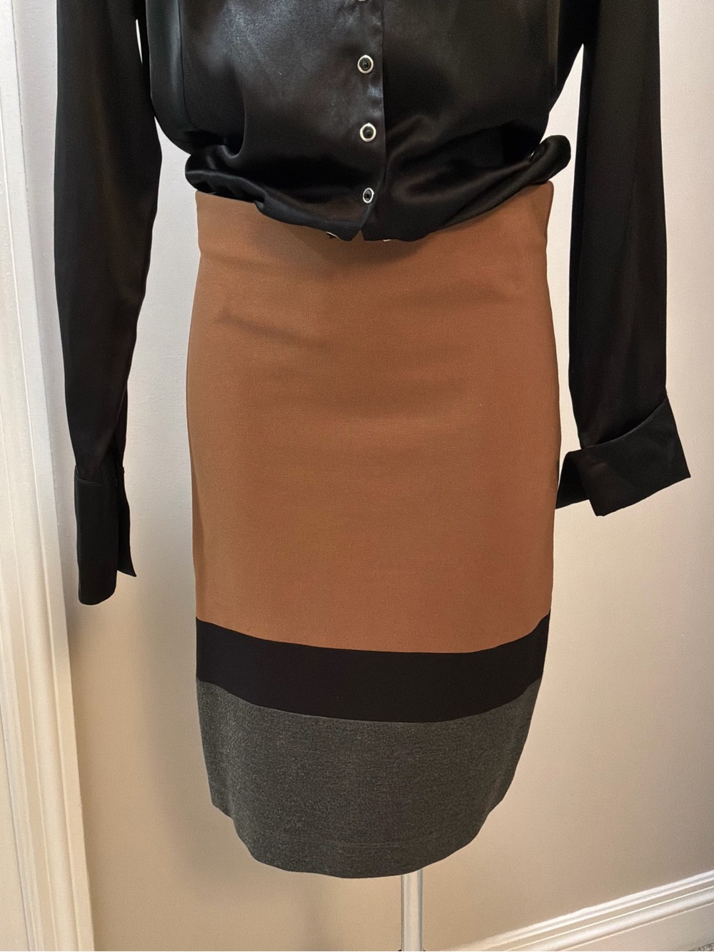 Lord & Taylor Colorblock Pencil Skirt in Camel, Black and Charcoal